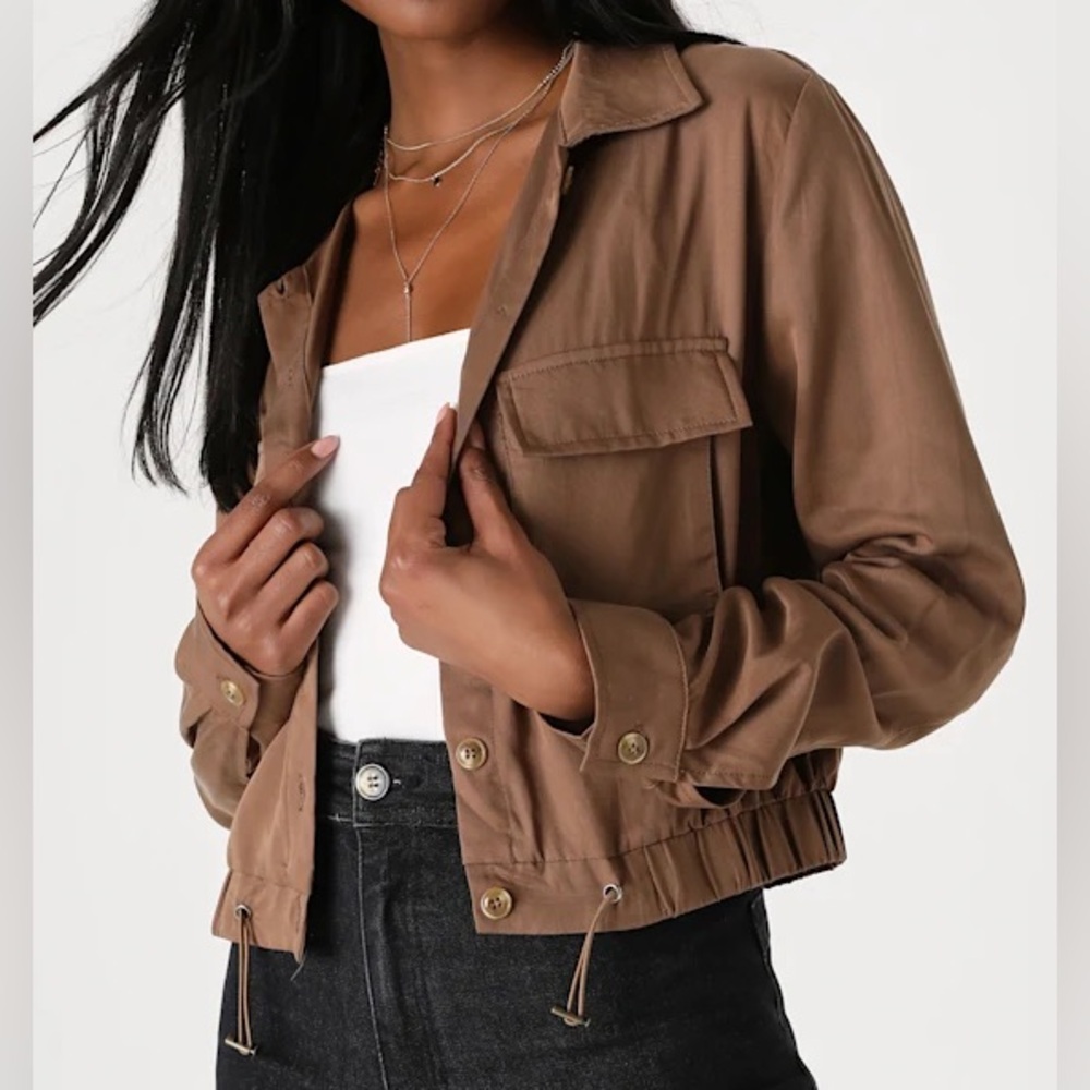 Lulu’s Eldora Brown Cropped Utility Jacket size S
